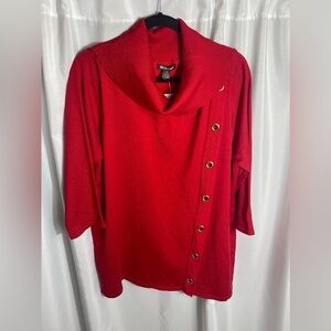 BY Design Red Cowl Neck Sweater 3X Grommet Accent Asymmetrical Plus Top NWT